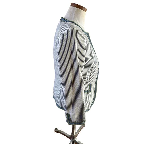 J Crew Seersucker Striped Cotton Blazer Blue White 2 - Picture 2 of 8